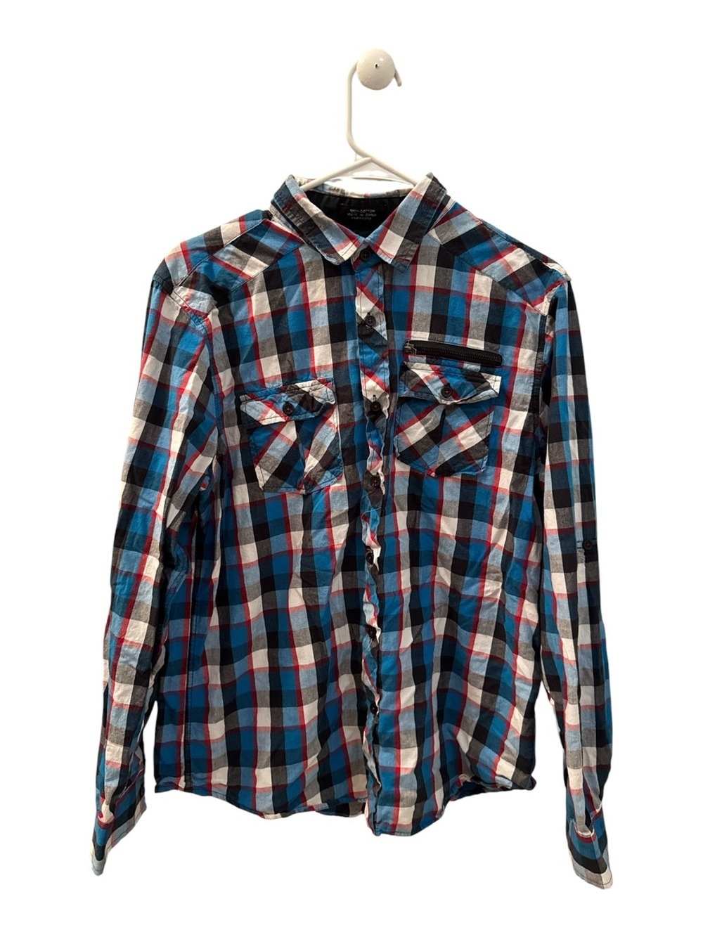 Eighty Eight Button Down Shirt Men's Size Large Blue & Black Button Front Long